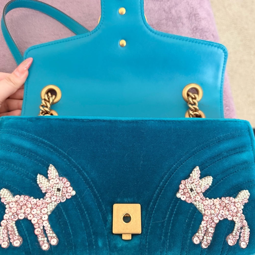 Gucci Teal Velvet Marmont (blue and pink interior) - Picture 2 of 7
